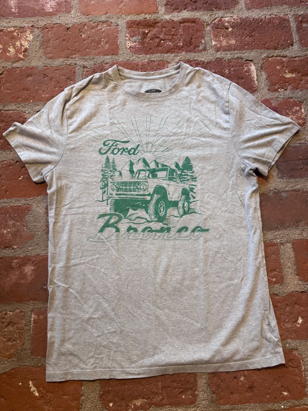 Ford Light Gray Short Sleeve Tee  Green Bronco Graphic Medium